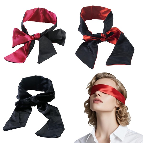 YUMIPDD Satin Augenmaske Schlafmaske Seidensatin Augenmaske 3er Set 143x7cm Schwarz,