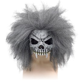 Bristol Novelty BM282 Skull Half Face Mask and Hair, Unisex-Adult, Grey, One Size