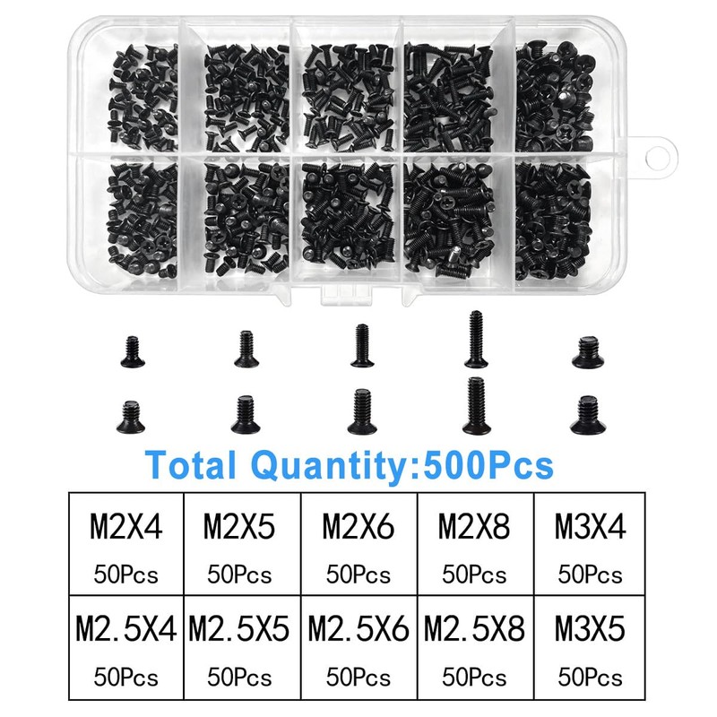 Wzenclave 500Pcs 10SizesScrew Kit Repair Tool Assortment Set Cross Countersunk