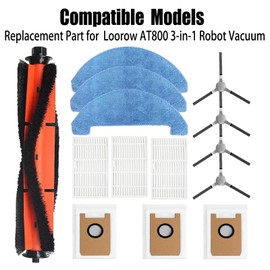Replacement Parts for Loorow AT800 3-in-1 Robot Vacuum Accessories 1 Main Brush 4 Side Brush 3 HEPA Filter 3 Mop Pad 3 Dust Bags