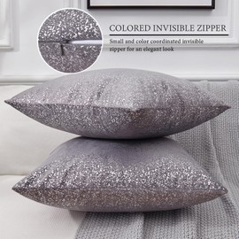 EUCIOR Grey Pillows,Gray and White(Silver) Throw Pillows,Decor Soft Velvet Hidden Zipper Closure Accent Velvet Gray Pillow Covers 16x16,Set of 2 Grey Throw Pillows for Couch/Bed