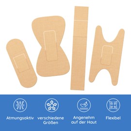 Band Aid Plaster Mix Set - in Textile Beige 50 Pieces - Box with Finger Plasters Long, Fingertip Plasters, Finger Joint Plasters & Plaster Strips - Plaster Box Filled for Travel and Office - Plaster