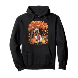 Pug Fall Scarf Pumpkin Autumn Leaves Thanksgiving Pullover Hoodie