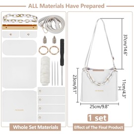WADORN DIY Kit for Making Shoulder Bags, Set for Handmade Purses Handbags Faux Leather for Sewing on Women's Bags Craft Material Set for DIY Bags Accessories 25 x 11 x 23 cm, White