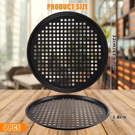 WOPPLXY 4 PCS Pizza Tray - 32cm Non Stick Carbon Steel Pizza Baking Tray