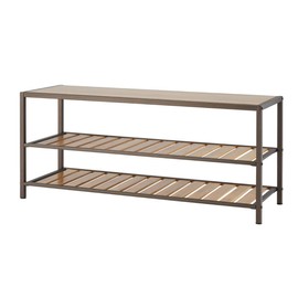 TRINITY 3-Tier Bamboo Top Bench, Shoe Organizer for Closet or Entryway Stores Up to 12 Pairs of Boots, Sneakers, Heels, and More, Natural Finish, Bronze Anthracite, 14" x 42" x 18"