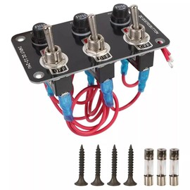 12/24V Metal Toggle On/Off Rocker Switch Panel with LED Circuit Breaker 10A Fuse Box for Car Marine Boat Truck (6 Gang)