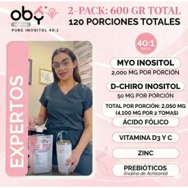 2-Pack 600g Myo y D-Chiro Inositol Plus 401  Acido Folico, Prebioticos, Vitaminas D3, C, Zinc  4100mg porcion  Balance Hormonal Mujer SOP Mujer Mayo  