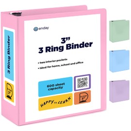 Enday 3 Inch Binder, Pink - 3 Inch 3 Ring Binder, D-Ring Pastel with Clear View Cover for Letter Size 8.5 x 11'' Paper & 2 Inside Pockets, Ideal for School Supplies, Office, and Home