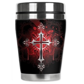 Mugzie Fancy Cross "Mini" Travel Mug with Insulated Wetsuit Cover, 12 oz, Black