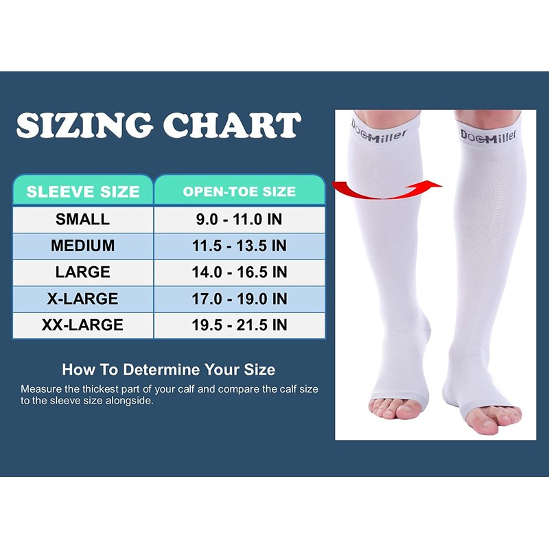 Doc Miller Open Toe Compression Socks 1 Pair 20-30mmHg Support