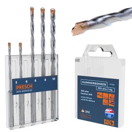 Presch SDS Plus Drill Bit Set 5-Piece - Hammer Drill Bit Set SDS for Concrete, Stone, Granite, Brick and Masonry - High Performance SDS Drill Bit Set with 4-Way Step Profile - Concrete Drill Bit SDS