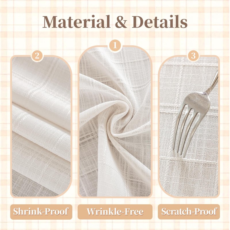 Laolitou White Embroidered Grid Tablecloth, Wrinkle Resistant,60"x104"