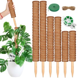 ROADPLUM 102 Inch Moss Pole for Plants Indoor (2*21.7", 2*16.5", 2*12.6") 6Pcs Coco Coir Pole Monstera Plant Support Pole for Plants Climbing with 65.6ft Twist Tie, Plant Tie and Jute Rope for Potted