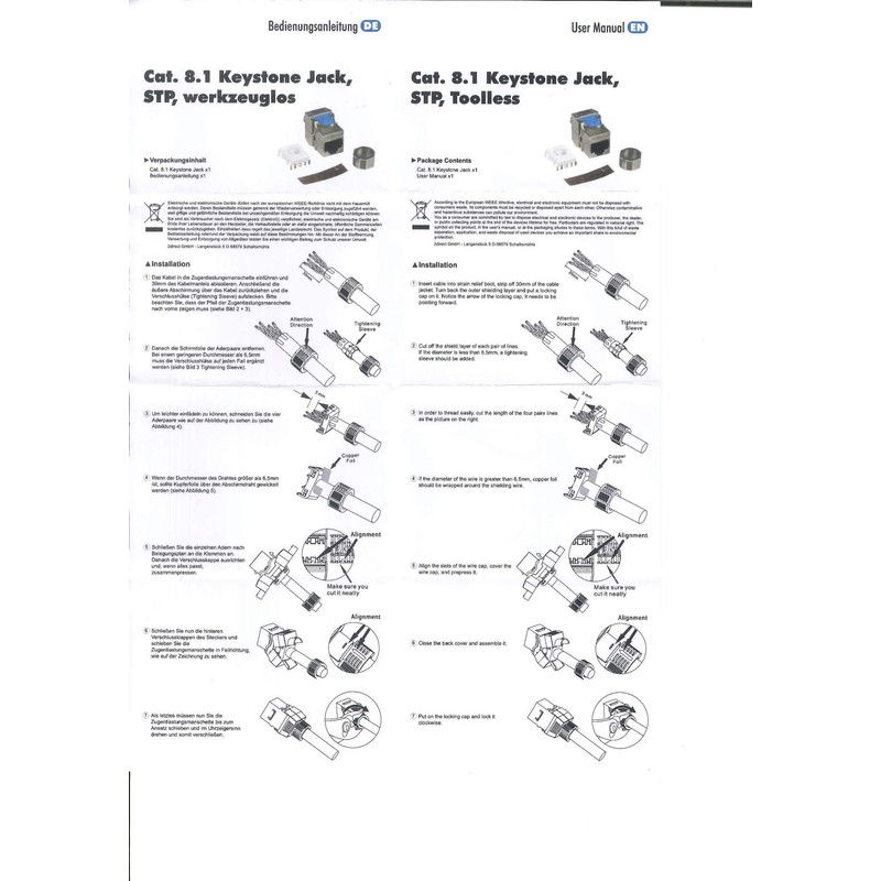 odedo 2 x Keystone CAT 8.1 Socket RJ45 STP Network