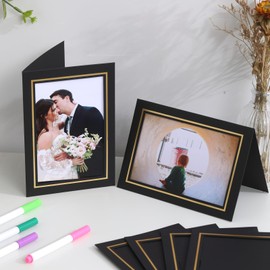 100 Pack Photo Frame Cards with Self Seal Envelopes 4x6 Paper Picture Frame Bulk Cardboard Photo Insert Card Holder for Graduation Wedding Birthday Classroom Crafts DIY - Black with Gold Lining