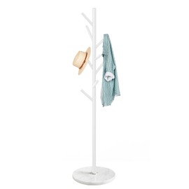 ZOZOE Metal Coat Rack Freestanding, Metal Coat Rack Stand with Natural Marble Base, Modern Coat Racks with 8 Hooks, White Coat Tree Hanger Stand for Jacket, Bag, Entryway, Office