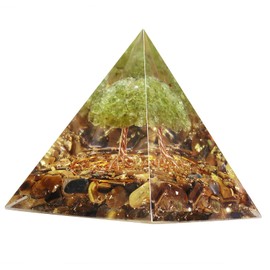 Nupuyai Tiger's Eye Tree of Life Crystal Pyramid Stone with Reiki Symbol, Gemstone Pyramid Chakra Healing Stone Meditation Feng Shui Home Decoration