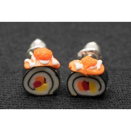 Miniblings Sushi Stud Earrings Handmade Japan Fish Asia Roll Maki A - Handmade Fashion Jewellery I Earrings Stud Earrings, Polymer Clay