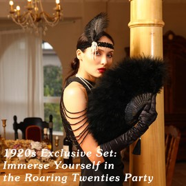 SOGUGOM Marabou Black Feather Fan - Renaissance Fan,Rave Fan,Hand Fan Foldable,Marabou Feather Fan for 1920s Gatsby Party,Clothing Accessories and Party Decorations (Black)