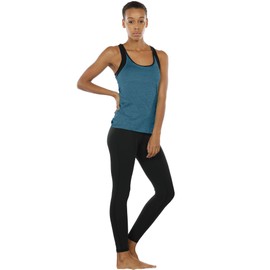 icyzone Women Workout Yoga Spaghetti Strap Racerback Tank Top with Built in Bra (L, Baltic)