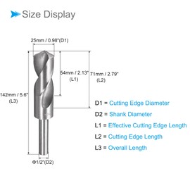 CoCud Reduced Shank Twist Drill Bit 25 mm Cut Edge 1/2 Inch Shank High-Speed Steel 4241 Polished Rotation Drill Bits - (Applications: for Aluminium, Copper, Wood, Plastic)