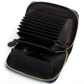 Credit Card Holder Women's RFID Protection with Many Compartments and Coin Compartment, Zip Wallet, Small, black, S, Casual