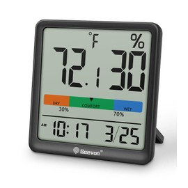 Geevon Digital Indoor Thermometer Hygrometer, Wireless Temperature Humidity Meter with Comfort Index, 1*AAA Battery, Calendar, Small Room Temperature Monitor for Home, Greenhouse, Bedroom, Black