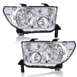 G-PLUS Headlights Compatible with Toyota Tundra 2007-2013/Compatible with Toyota Sequoia 2008-2017 Headlamps Pair Halogen Clear Lens Chrome Housing Clear Reflector,faros delanteros