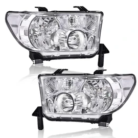 G-PLUS Headlights Compatible with Toyota Tundra 2007-2013/Compatible with Toyota Sequoia 2008-2017 Headlamps Pair Halogen Clear Lens Chrome Housing Clear Reflector,faros delanteros