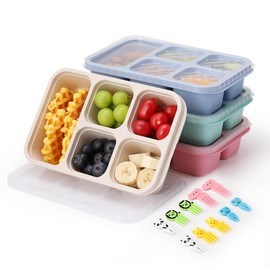 AIEVE 4 Pack Snack Box with Compartments, Bento Lunch Box for Kids and Adults, Divided Food Storage Container with 10 Animal Forks for Work School Picnic Travel