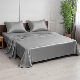 Linenwalas Premium 100% Viscose Derived from Bamboo King Size Sheet Set - Ultra Soft, Breathable & Cooling, Ideal for Hot Sleepers, 16" Deep Pocket, Hotel Luxury Bedding (Silver)