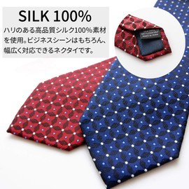 Michi Kolondon Brand Necktie, 100% Silk, Jacquard Weave, Dots, Small Flowers, C Pattern: Navy, Free size