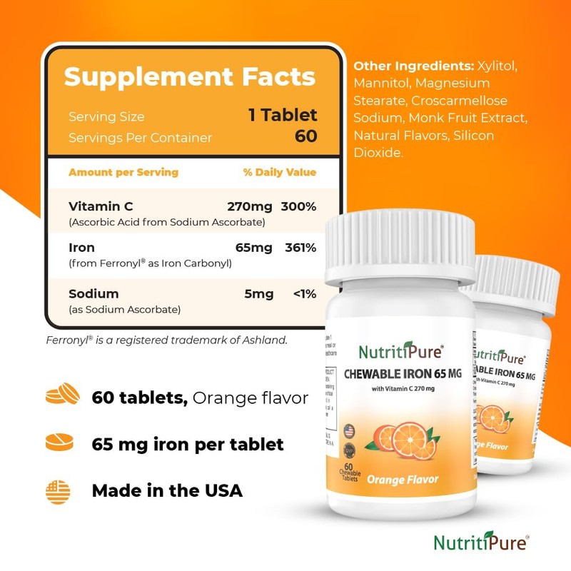 Chewable Iron 65 mg with Vitamin C 270 mg (for