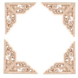 Hezhou 4 Pieces Wooden Ornament Wooden Ornaments for Furniture Vintage Decorative Carved Wood Sculpture Applique Onlay Long Carved Wood Carving Applique Wood Carved for Furniture (Cuadrado)