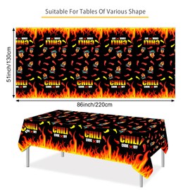 PHOGARY Chili Cook-Off Tablecloth, Plastic Chili Pepper & Flame Party Table Cover, Cinco De Mayo Table Cloths Chili Cook Off Decorations Mexican Fiesta Party Supplies - 51" x 87" (3 Pack+1 Banner)