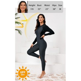 ALLTOKE Womens Full Body Zip Front Rash Guard Long Sleeve One Piece Bathing Suit with Built in Bra UPF50+ Surf Swimsuit Grey M