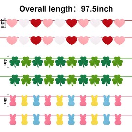 Valentines Day Decorations, 6pcs Felt Valentine Heart Garland, Versatile Hearts St. Patrick's Day Shamrock Easter Bunny Valentines Day Banner for Home, Mantel, Wall, Office, Valentines Day Decor