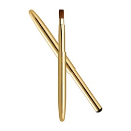 ROWNYEON Lip Brush, Flat Brush, Slide-Type, Makeup Brush, Portable, Cosmetic Brush, Premium Fiber Bristles, Extendable, Portable, Convenient, Easy to Use, Soft, Skin-Friendly, Beginners Gift (Gold)