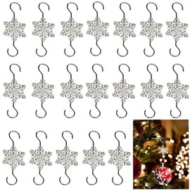 Silver Snowflake S-shaped Hooks - 20 PCS Metal Christmas Tree Hangers with Crystal Beaded Swirls for Small Ornaments