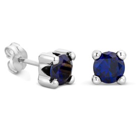 Orovi Women's Stud Earrings with Gemstone / Birthstone, Yellow Gold / White Gold, 9ct / 375 Gold, Ruby / Sapphire / Emerald / Cubic Zirconia Earrings, 9ct White Gold
