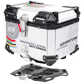 kumaziin Motorcycle Top Case Aluminum 45L Motorcycle Top Box with Unique Security Lock, Secure & Durable Black Tail Box Easy-to-Install White-Colorful