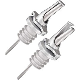 3-in-1 Liquor Pour spout with Built-in Fruit Fly Protection - Dishwasher Safe Hygienic Alcohol Speed Spouts - Also for Olive Oil, Juice, Syrup. Silver 2 Pack