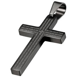 Oidea Men’s Silver Prayer Necklace Black Cross Pendent with 55 cm Silver Chain, Stainless Steel