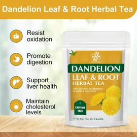 Organic Dandelion Tea, Dandelion Leaf & Root Tea, Herbal Tea, Digestion and Immune Support, Caffeine Free, 40 Bags/80g