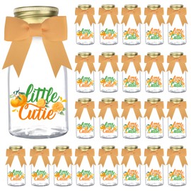 Serencatcher 24 Pack Little Cutie Plastic Candy Bottles with Ribbons and Stickers A Little Cutie Is On The Way Baby Shower Party Favor Jars Table Centerpieces for Baby Shower Gender Reveal Party Decor