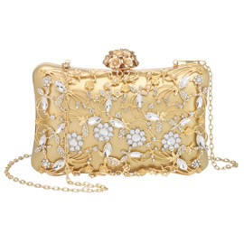 DTGN Evening Bags Clutch Purses for Women Formal, Purse Crossbody Handbag Rhinestone Shoulder Bag with Chain Sparkly for Wedding Bridal Guest Party Gold