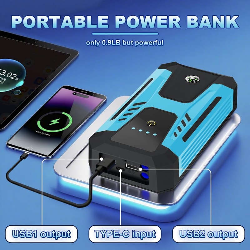 Gehopow 12v Jump Starter for 10.0L Gas/8.0L Diesel, 6000A Peak