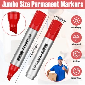 Fuutreo 32 Pcs Jumbo Permanent Markers Bulk Large Chisel Tip Permanent Markers Waterproof Jumbo Markers Pens Quick Drying Markers Office Teacher Supplies(Red)
