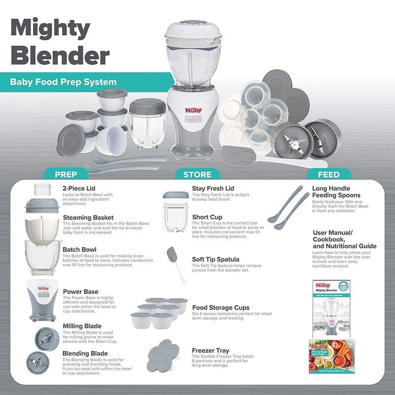 Nuby Mighty Blender with Cookbook - 22-Piece Baby Food Maker